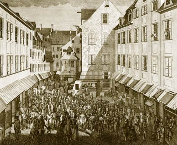 Auerbachs Hof zur Messe, Kupferstich von Johann August Rossmaesler, Leipzig 1778