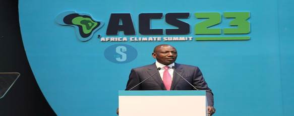 President William Ruto speaking at the official opening of the Africa Climate Summit at KICC, Nairobi on September 4, 2023