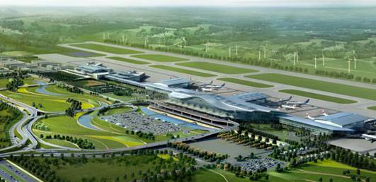 An aerial view of an airport  AI-generated content may be incorrect.