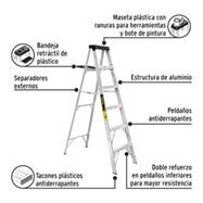 Escalera de aluminio tipo pie de gallo de 5 peldaños con 150 kg de capacidad de carga - PRETUL
